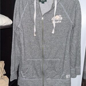 Roots Heather Gray Full-Zip Hoodie sz small no callouts out